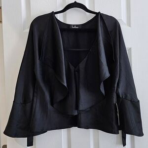Lulus Medium Black Blouse Ruffle Collar Long Bell sleeves Bow NWT